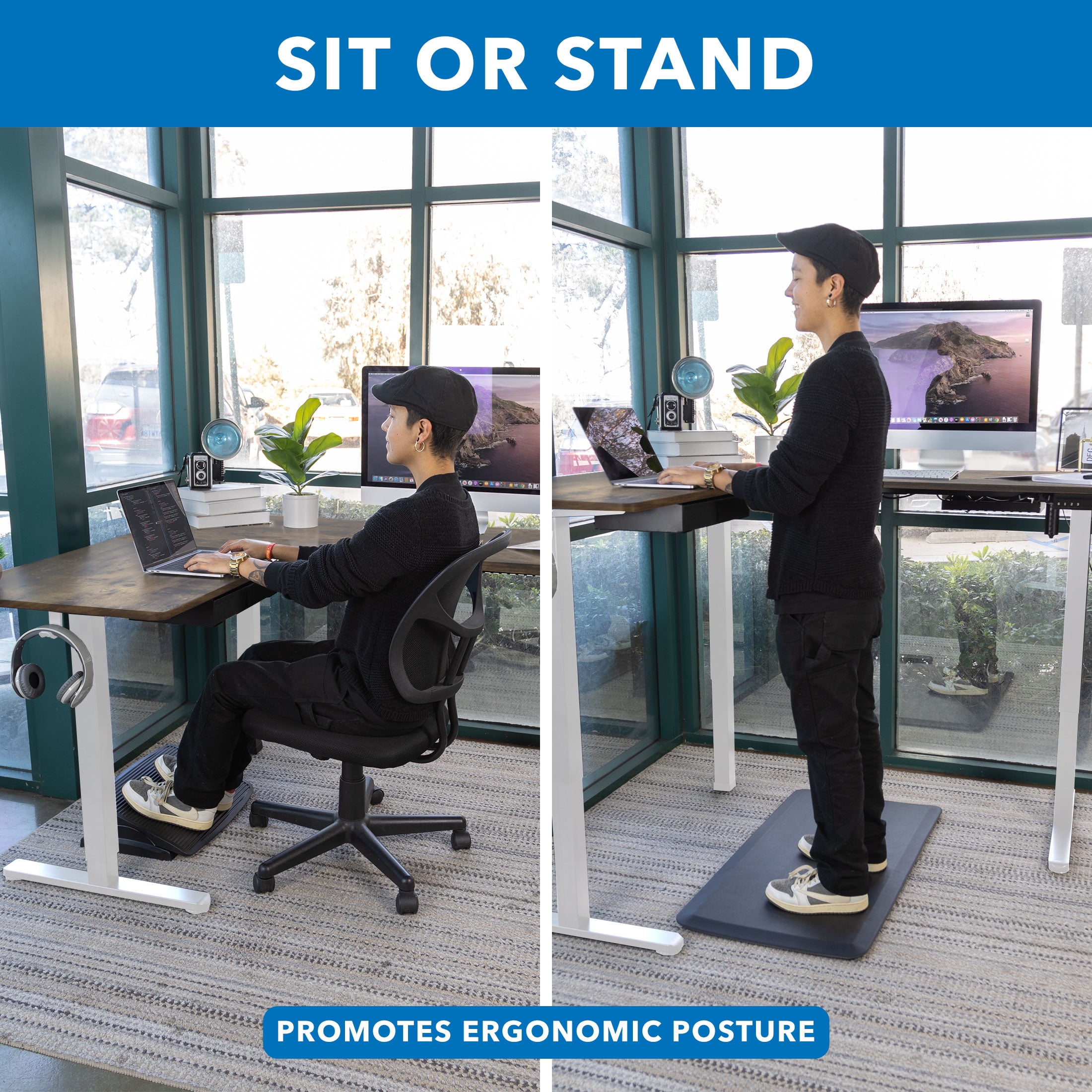 Large Electric Height Adjustable Corner Standing Desk