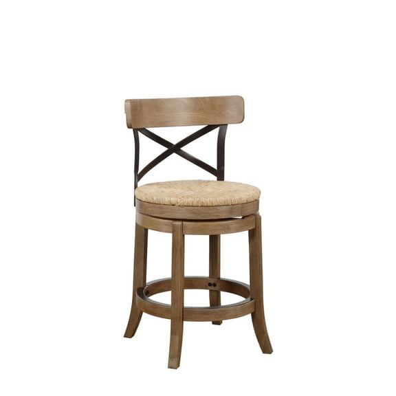 Pemberly Row 24.25" Wood Swivel Counter Stool in Wheat Wire-Brush Natural