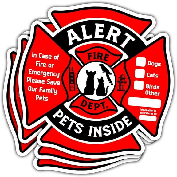 (3Pcs) Pet Stickers for Firefighters, Dog Inside in Case of Fire Or Emergency Please Save Our Family Pets, Pet Fire Sticker, Fire Pet Alert Sticker, Sticker Waterproof for Home, Door, Decal 5"