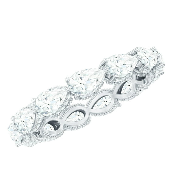 Rosec Jewels Lab Created Diamond Wedding Ring - Pear Eternity Band - EF-VS Quality Certified, 925 Sterling Silver, US 4.00