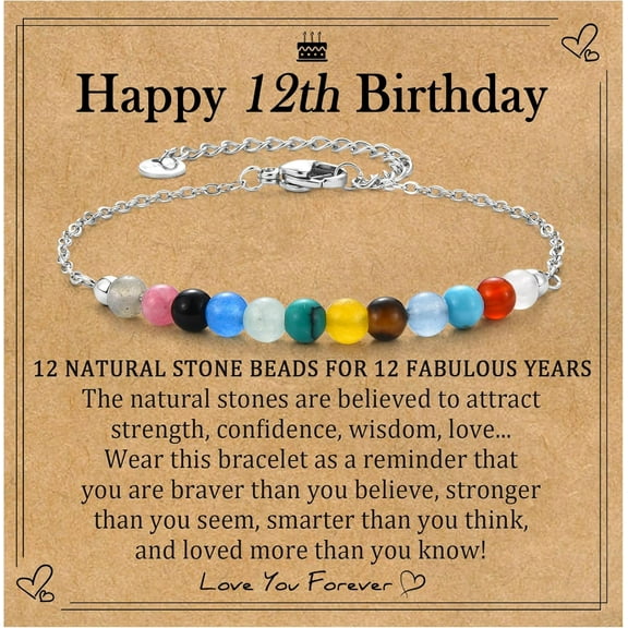 Colorful Natural Stone Bracelet Birthday Gift for 12-Year-Old/13-Year-Old/16-Year-Old/18-Year-Old/21-Year-Old Daughters or Granddaughters