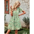 thumbnail image 5 of Women'S Floral Ruffle Midi Dress V Neck Flowy Tiered Long Dress Green M, 5 of 10
