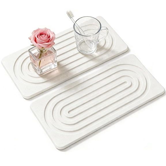 2PC Diatomite Water Absorbing Coasters Quick Dry Stone Mat for Kitchen Bathroom Countertop