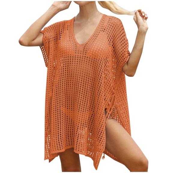 Ohufall Plus Size Swimsuit Cover Up for Women Summer Crochet Bathing Suit Cover Up Swimwear Beach Coverups