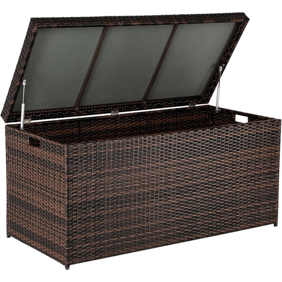HOWEN Outdoor Wicker Storage Box, 132 Gallon Patio Rattan Deck Box, Wicker Storage Bench for Indoor, Outdoor, Pool, Balcony, Yard, Garden – Dark Brown