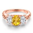thumbnail image 3 of Gem Stone King 18K Rose Gold Plated Silver Yellow Citrine and White Topaz Filigree Style 3 Stone Ring for Women (2.50 Cttw, Oval 8X6MM and 6X4MM) (Size 6), 3 of 6