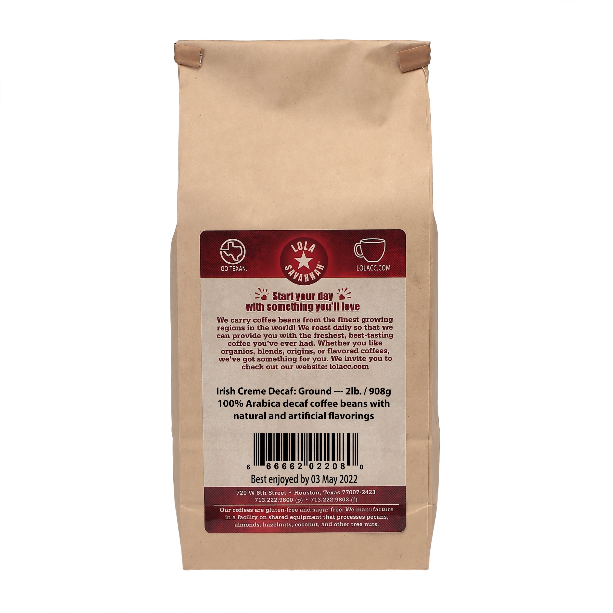 Lola Savannah Irish Cream Ground Coffee – 2lb Bag Of Caffeinated Gourmet Coffee With Creamy Flavor