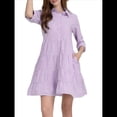 thumbnail image 1 of Vestido Camisero Midi A Rayas con Botones para Mujer, Informal, Holgado, con Puños y Larga, Vestidos de Media Pierna. S, 1 of 9