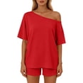 thumbnail image 3 of Bovxnpu Women 2 Piece Loungewear Set Beach Vacation Sweatsuit Tracksuit Set Summer Relaxed Off Shoulder Beach Holiday Wear Set Summer Outfits, 3 of 9