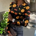 thumbnail image 2 of Womens Halloween Shirts Stretch Fitted Long Sleeve Knit Tops Funny Graphic Print Holiday Tee Top, 2 of 5