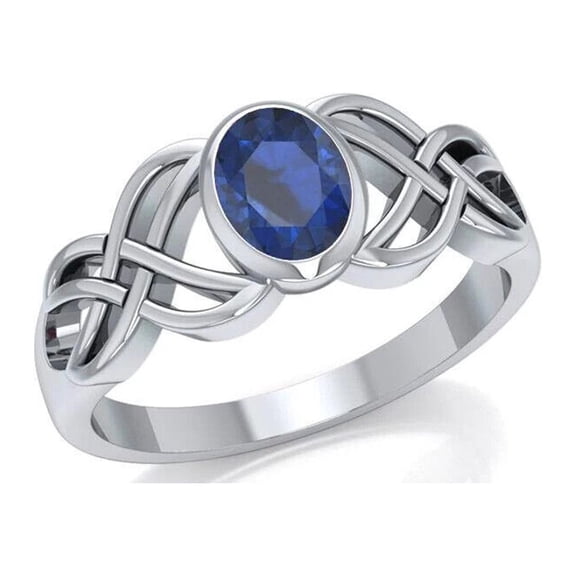 Celtic Knotwork Birthstone Ring 925 Sterling Silver Jewelry Created Sapphire