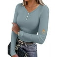 thumbnail image 4 of hotojiny Women's Thermal Long Sleeve Shirts Fleece Lined Button V Neck Henley Tops Slim Fit Base Layer Underwear Cold Weather, 4 of 7