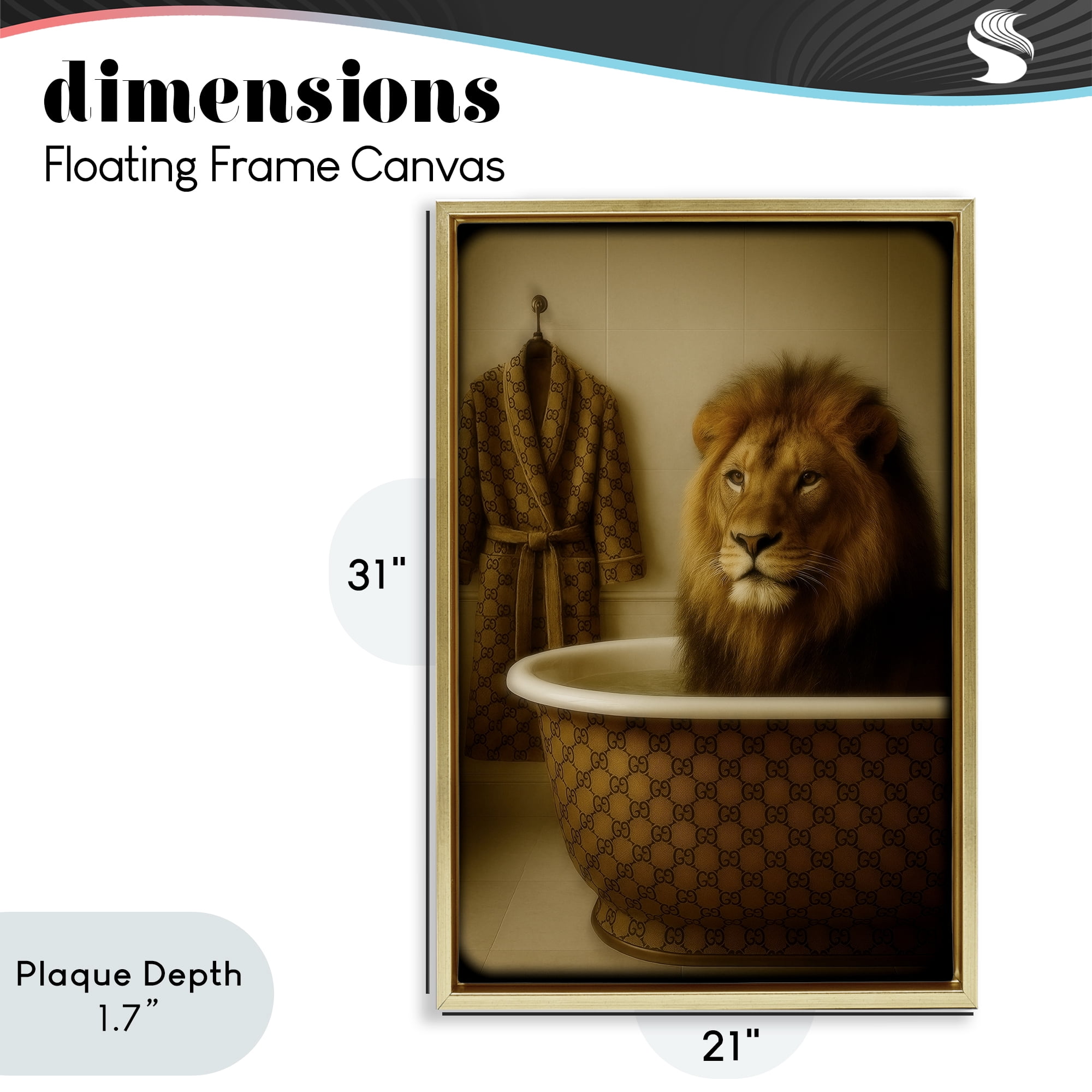 Stupell Industries Couture Lion in Luxury Tub Gold Framed Floater Canvas Wall Art, design by Grotto Studios