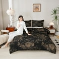 thumbnail image 4 of Feelyou Black Gold Flower Full Size Comforter Sets, Retro French Floral Bedding Comforter Set, Countryside Theme Reversible Bedding Sets, Super Cozy Room Decor, 3-Piece, 4 of 8