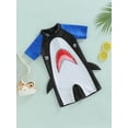 thumbnail image 2 of Toddler Baby Boy Shark One Piece Swimsuit Short Sleeve Zip Up Rash Guard Swimwear Sun Protection Bathing Suits, 2 of 7