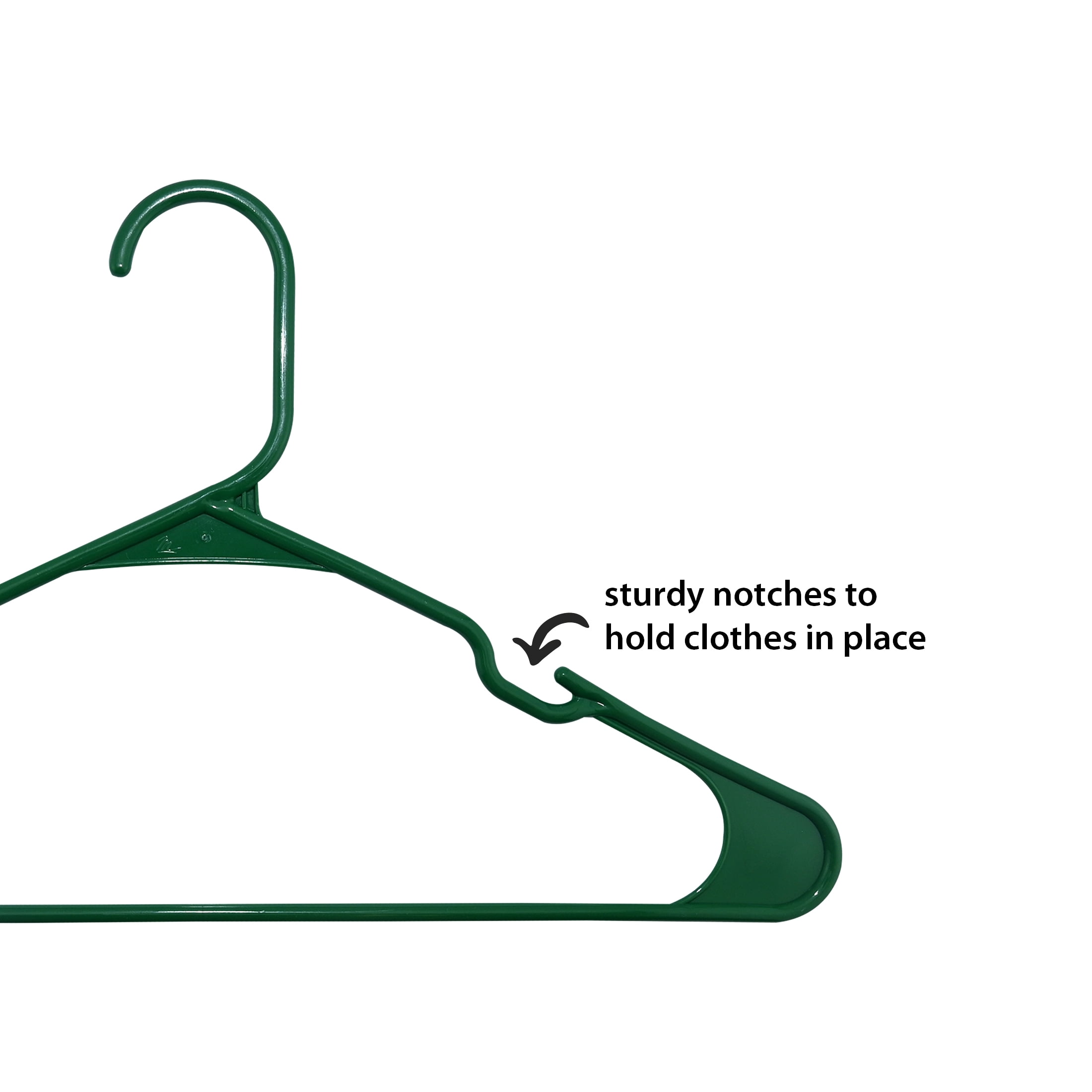 Mainstays Plastic Notched Adult Hangers for Any Clothing Type, Carpet Green 50 Count