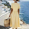 thumbnail image 4 of Women's Summer V Neck Midi Dress with Pockets, Casual Ruffle Short Sleeve Cotton Linen Texture Dress, Large Button Decor Sundress, 4 of 4