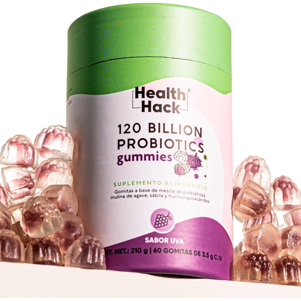 Gomitas Probióticas Health Hack 120 Billones UFC 14 Cepas Prebióticos Enzimas Digestivas Sin Azúcar Veganas 60 Gomitas