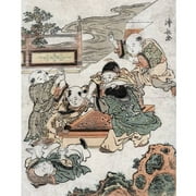 Children Fighting during a Game of Go Japanese Wood-Cut Print Collectible Art Print Wall Decor Travel Poster, Available in Multiple Sizes