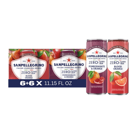 Sanpellegrino Italian Sparkling Drink Zero Sugar Variety Pack, Blood Orange & Pomegranate Orange, 11.15 fl oz Cans, 12 Pack