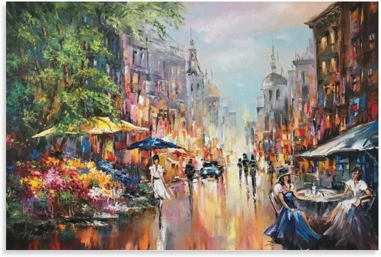 Ukrainian Cityscape Wall Art European Street Painting Modern Wall Art