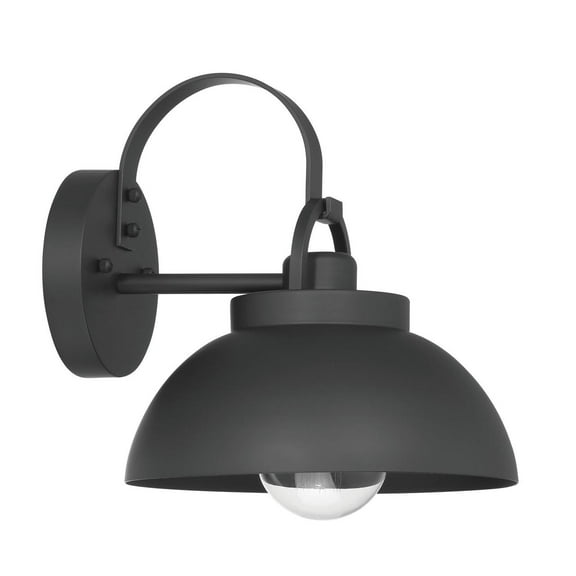 Robert Stevenson Lighting Easton - Modern Farmhouse Metal Shade and Exposed Bulb Wall Mounted Outdoor Light, Matte Black