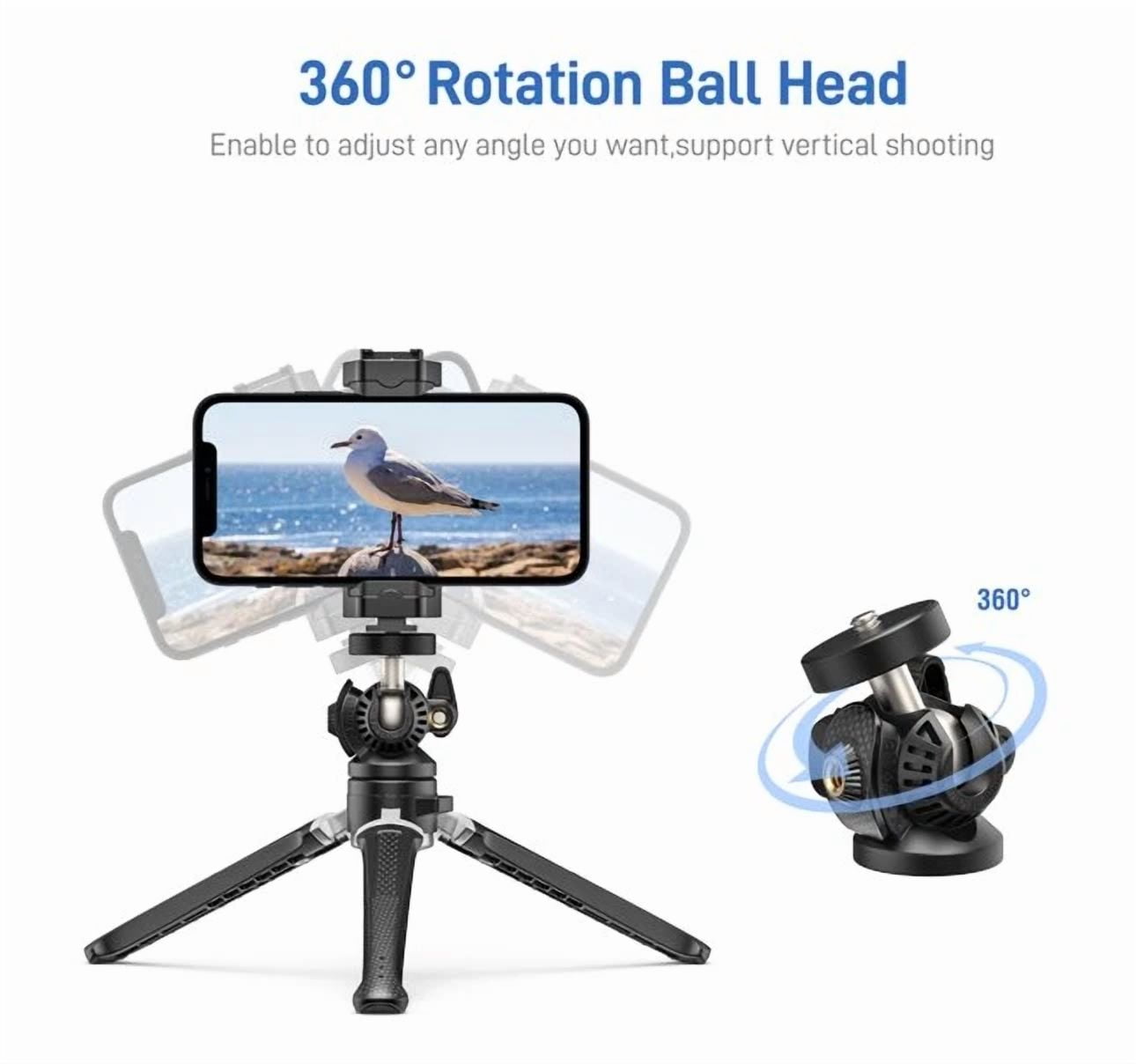 RHEA- Andoer Mt-01 Desktop Tripod 2 Lvls 360 Rotate Phone/Cam Flex Extension F104G202