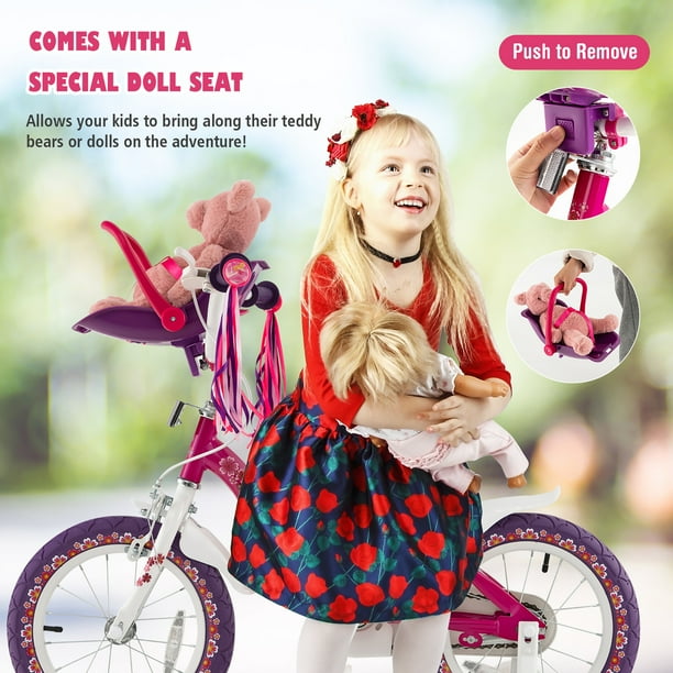 Costway 16 Kids Bike with Doll Seat Girls Bicycle with Training Wheels for 4 7 Years Old Girl Walmart