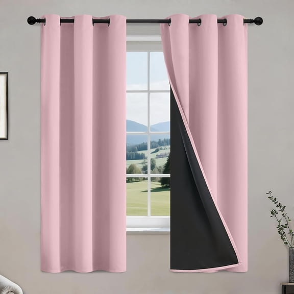 AUQ 100% Pink Blackout Curtains for Bedroom Kids Room 63 Inches Length 2 Panels Set,Full Light Blocking Thermal Insulated Grommet Nursery Window Treatment Drapes with Black Liner,W40 X L63