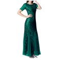 thumbnail image 2 of SMihono Robe Maxi Bohème d'Été pour Femmes Grande Taille Robe Longue à Manches Courtes Col Rond Couleur Unie Robe de Soirée Slim Robe de Plage, 2 of 3