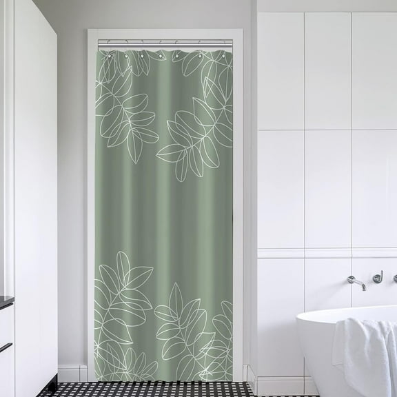 Stall Shower Curtain 36 x 72 - Small Sage Green Waterproof Fabric Shower Curtains for Bathroom, Decorative Leaf Botanical Themed Bath Curtain with 7 Hooks, Sage Green