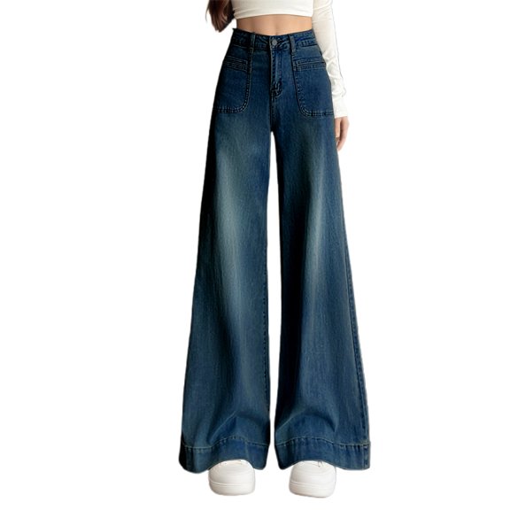 FYDUU Baggy Jeans For Women High Waisted Wide Leg Pants Trendy Stretch Denim Pants Everyday Versatile Denim Trousers Winter Womens Jeans Casual Work Pants