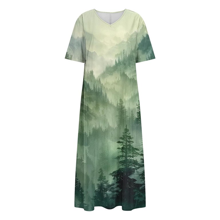 green print wedding guest dress Cassie LIZ Womens Plus Size Dresses V Neck Floral Print Short Sleeve Green Maxi Dress Summer Spring Derss with Pocket Party Wedding Guest Dress XL 14W
