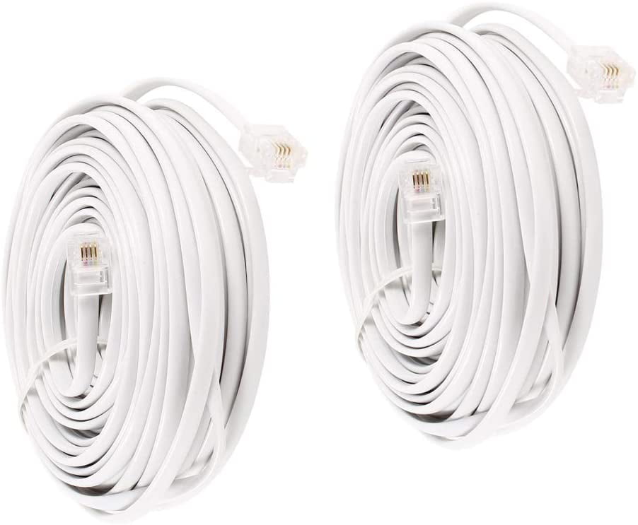 Uvital 33 Feet Telephone Landline Extension Cord Cable Line Wire with Standard RJ-11 6P4C Plugs White 10M,2Pack 