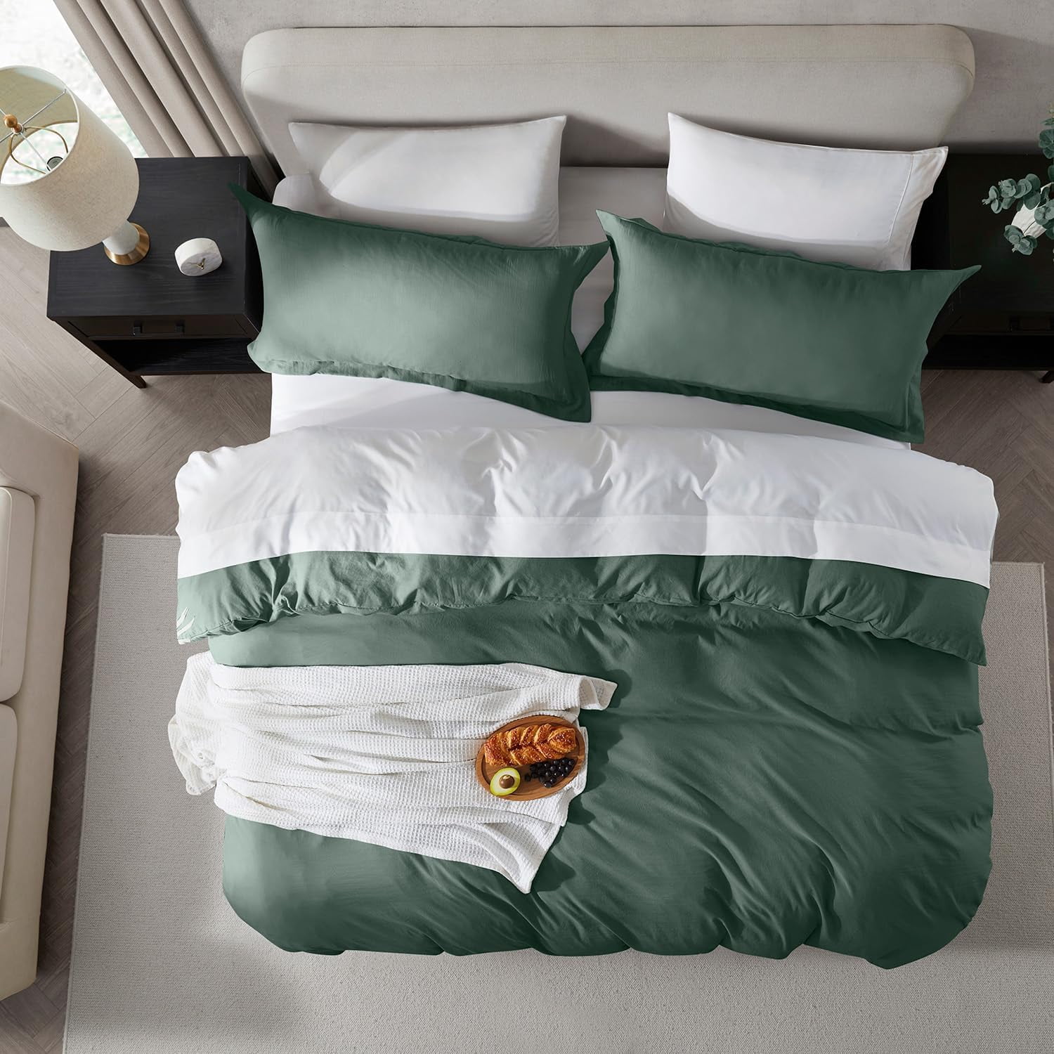 LammaLoe Duvet Cover Ful Size, Soft Prewashed 3-Piece Duvet Cover Bedding Set with Pillow Shams, Forest green