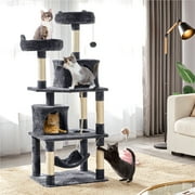 Alden Design 62 Tall Double Condo Cat Tree and Scratching Post Tower, Dark Gray