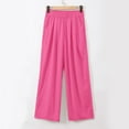 thumbnail image 4 of Hpapadks Casual Pants for Women Solid High Waisted Loose Fit Wide Leg Elastic Waist Flowy Pant Slacks for Women Hot Pink L, 4 of 6