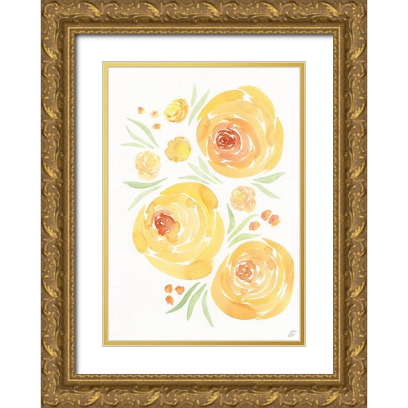 Lee, Judson 24x32 Gold Ornate Wood Framed with Double Matting Museum Art Print Titled - Yellow Roses II
