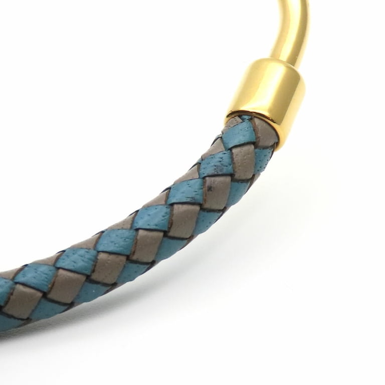 Hermes Intrecciato Jumbo Blue Gray Leather Metal Pre-Owned Hermes Bracelet Jumbo Metal Leather Blue Grey  main image 3