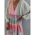 thumbnail image 3 of Maxi vestidos estampados a rayas para mujer, moda informal, cintura alta, manga abullonada, vestidos sueltos para mujer, ropa de verano y otoño, nuevo, 3 of 4