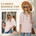 thumbnail image 2 of Hoodies for Women Long Sleeve Fall Fashion Striped Splicing Hooded Sweatshirts Button Down Trendy Tops Size M, 2 of 7