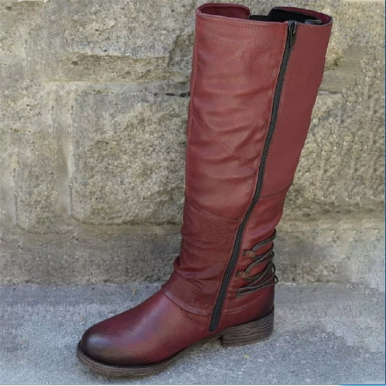 Women s Tall Boot Winter Warm Waterproof Medium High Boots Waterproof Boots For Women 43 Wine Red