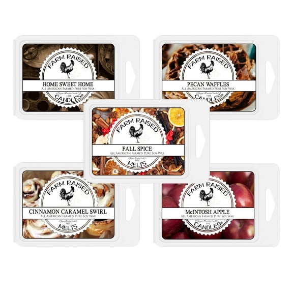 Farm Raised Candles – USA Made - Fall Wax Melts – Hand-Poured 100%  Soy – Fall Spice Variety 5-Pack (16 oz) – Apple, Cinnamon, Pumpkin, Pecan Waffles – Scented Wax Melts for Warmers