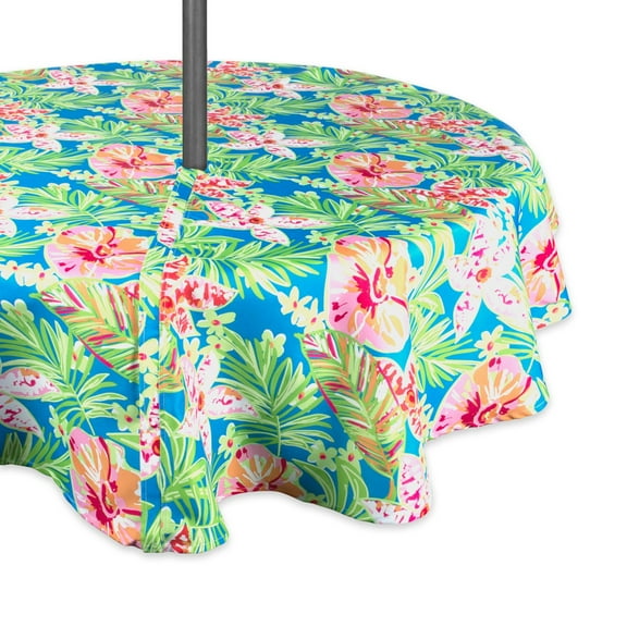 DII Summer Floral Outdoor Round Umbrella Tablecloth, 60" Round, 100% Polyester, Multiple Sizes