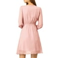 thumbnail image 4 of MODA NOVA Junior's Solid Color V Neck 3/4 Sleeve A-Line Casual Dress, 4 of 6