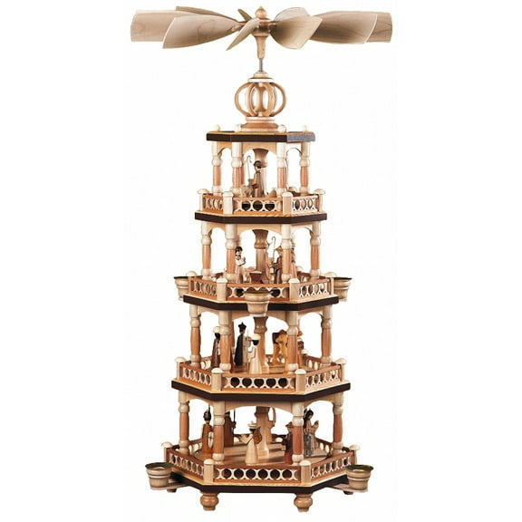 German christmas pyramid Christmas story, 4-tier, height 65 cm / 26 inch, natural, original Erzgebirge by Müller Seiffen