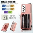 thumbnail image 5 of RFID BLOCKING Wallet Case for Samsung Galaxy A52 4G/5G with Card Holder, Zipper Pocket Kickstand Function Shockproof Purse Phone Cover with Removable Shoulder Strap & Wrist Strap, Rosegold, 5 of 10