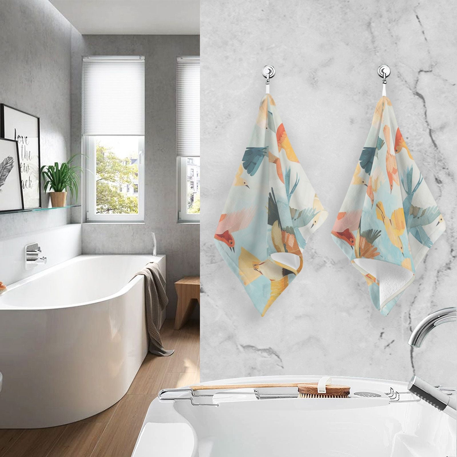 Many Birds Hand Towels Cotton Bath Towels Large Face Towels Absorbent for Bathroom 2 Packs