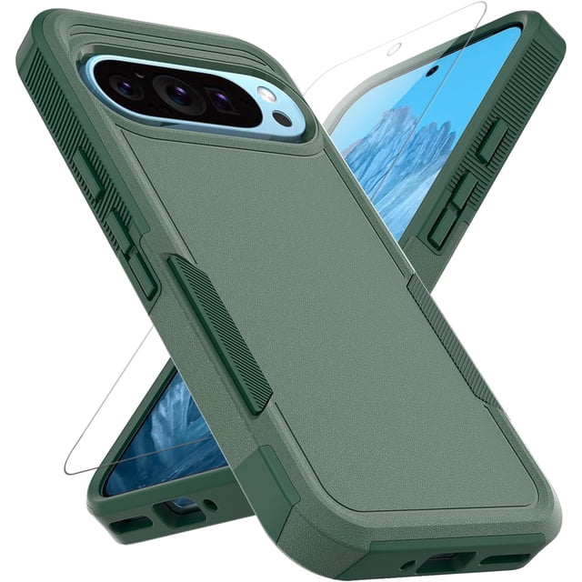 REQO for Google Pixel 9 / Pixel 9 Pro Case: Dual Layer Protective Heavy Duty Cell Phone Cover Shockproof Rugged with Screen Protector - Military Protection Bumper Tough - Google Pixel 9/9 Pro