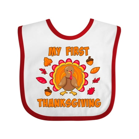 

Inktastic My First Thanksgiving with Cute Turkey Gift Baby Boy or Baby Girl Bib